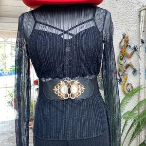 ▪️🩶▪️SILVER-N-BLACK RIBBED KNIT FLARE PANTS W/SHEER LETTUCE EDGE TOP▪️🩶▪️